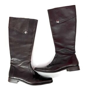 Vintage Esprit Square Toe‎ Brown Leather Boots Size 6.5 Y2K Retro Academia